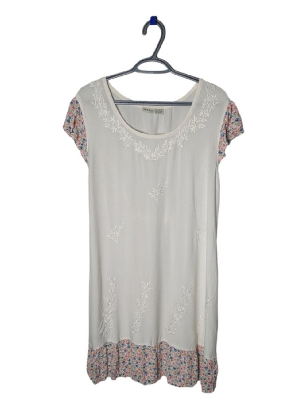 Raya Sun Mixed Media Boho Flowy Dress/Coverup Off White Floral Size Large